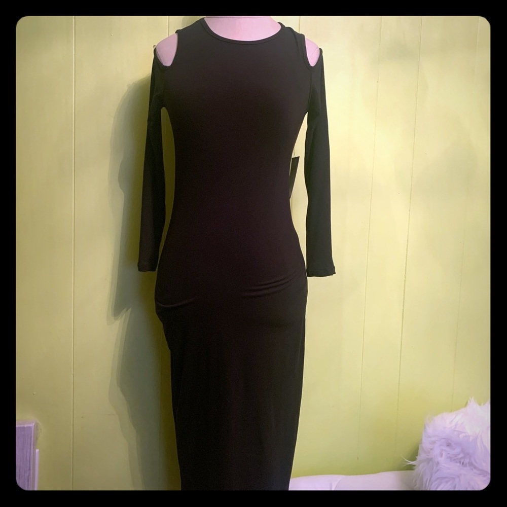 Black Cold Shoulder Midi Dress